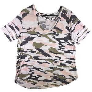 24/7 Maurice's Shirt Women's Size XL Pink Green Camo Short Sleeve Top Western